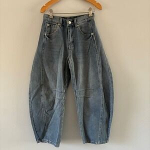 FLVSUN Jeans Wom 2 Blue Barrel Leg Curved High Rise Streetwear Denim Avant Garde